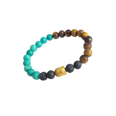 Buddha Face Turquoise Tiger Eye's Lava Stone Bracelet 